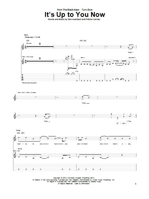 Download The Black Keys It's Up To You Now Sheet Music and learn how to play Guitar Tab PDF digital score in minutes