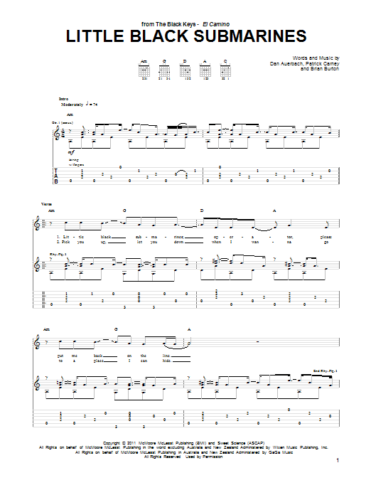 Download The Black Keys Little Black Submarines Sheet Music and learn how to play Really Easy Guitar PDF digital score in minutes