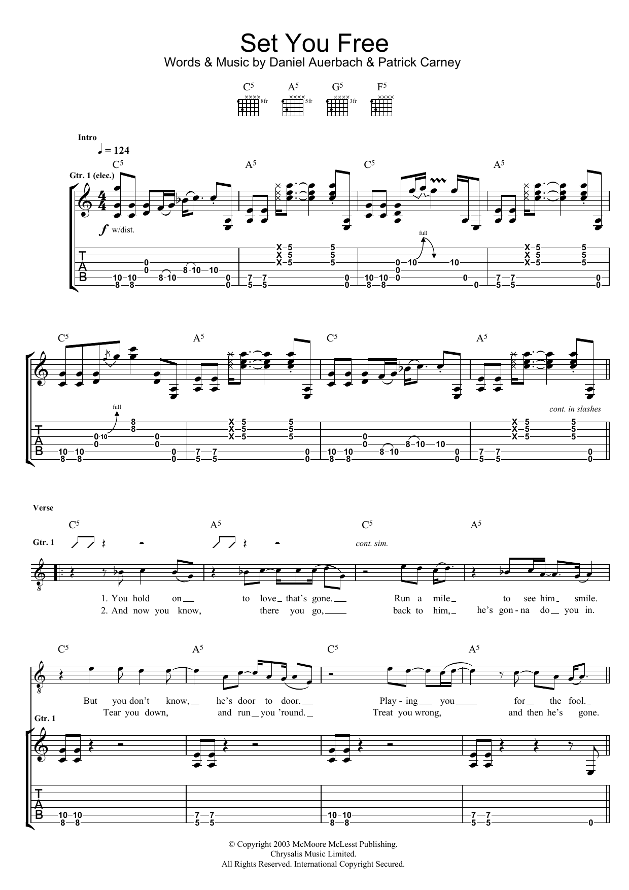 Download The Black Keys Set You Free Sheet Music and learn how to play Guitar Tab PDF digital score in minutes