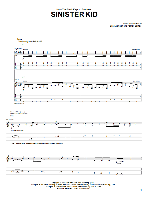 Download The Black Keys Sinister Kid Sheet Music and learn how to play Guitar Tab PDF digital score in minutes