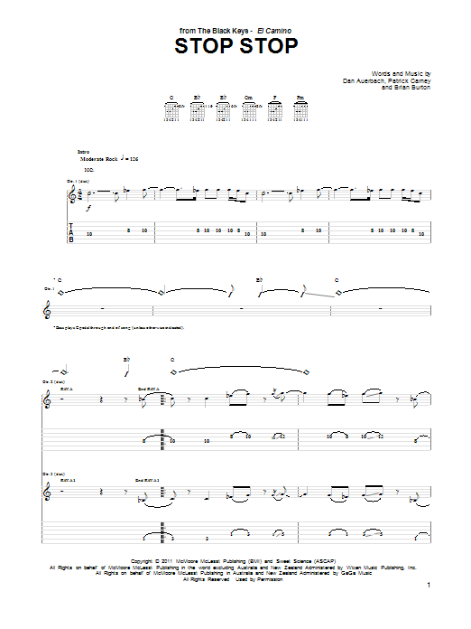 Download The Black Keys Stop Stop Sheet Music and learn how to play Guitar Tab PDF digital score in minutes