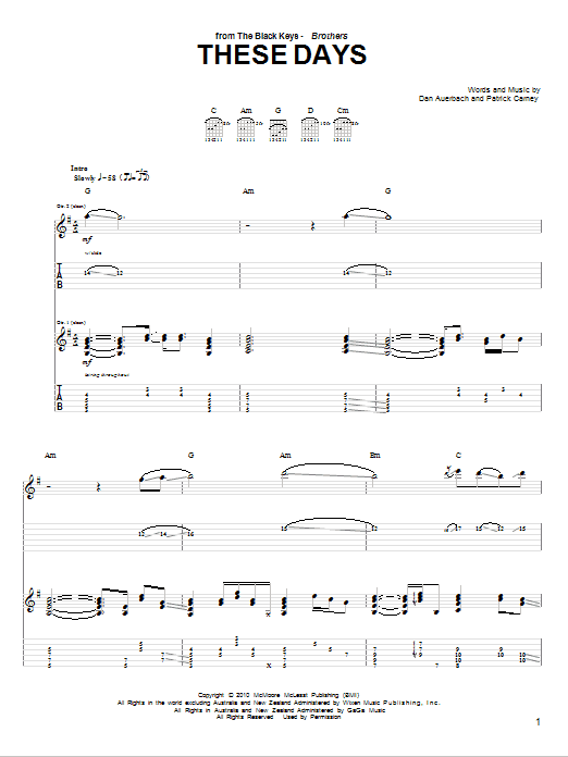 Download The Black Keys These Days Sheet Music and learn how to play Guitar Tab PDF digital score in minutes