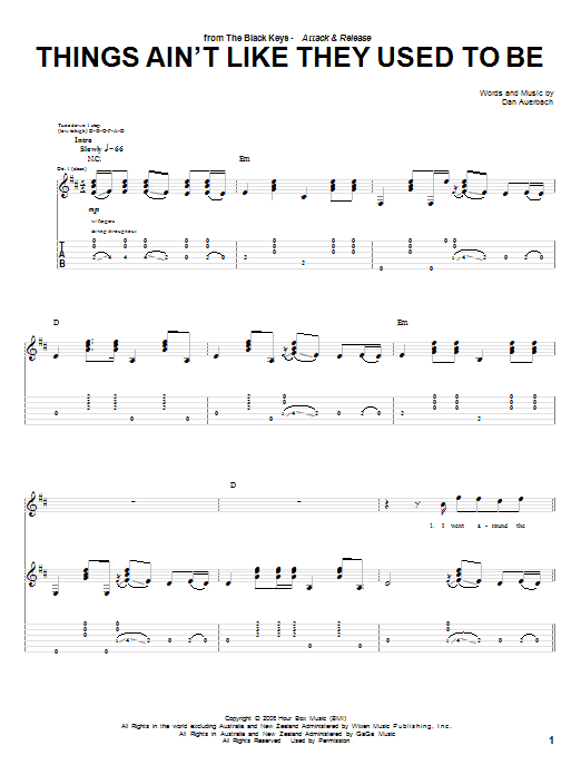 Download The Black Keys Things Ain't Like They Used To Be Sheet Music and learn how to play Guitar Tab PDF digital score in minutes