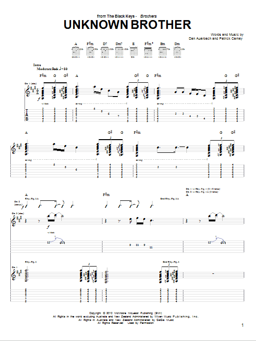 Download The Black Keys Unknown Brother Sheet Music and learn how to play Guitar Tab PDF digital score in minutes