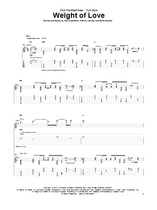 Download The Black Keys Weight Of Love Sheet Music and learn how to play Guitar Tab PDF digital score in minutes