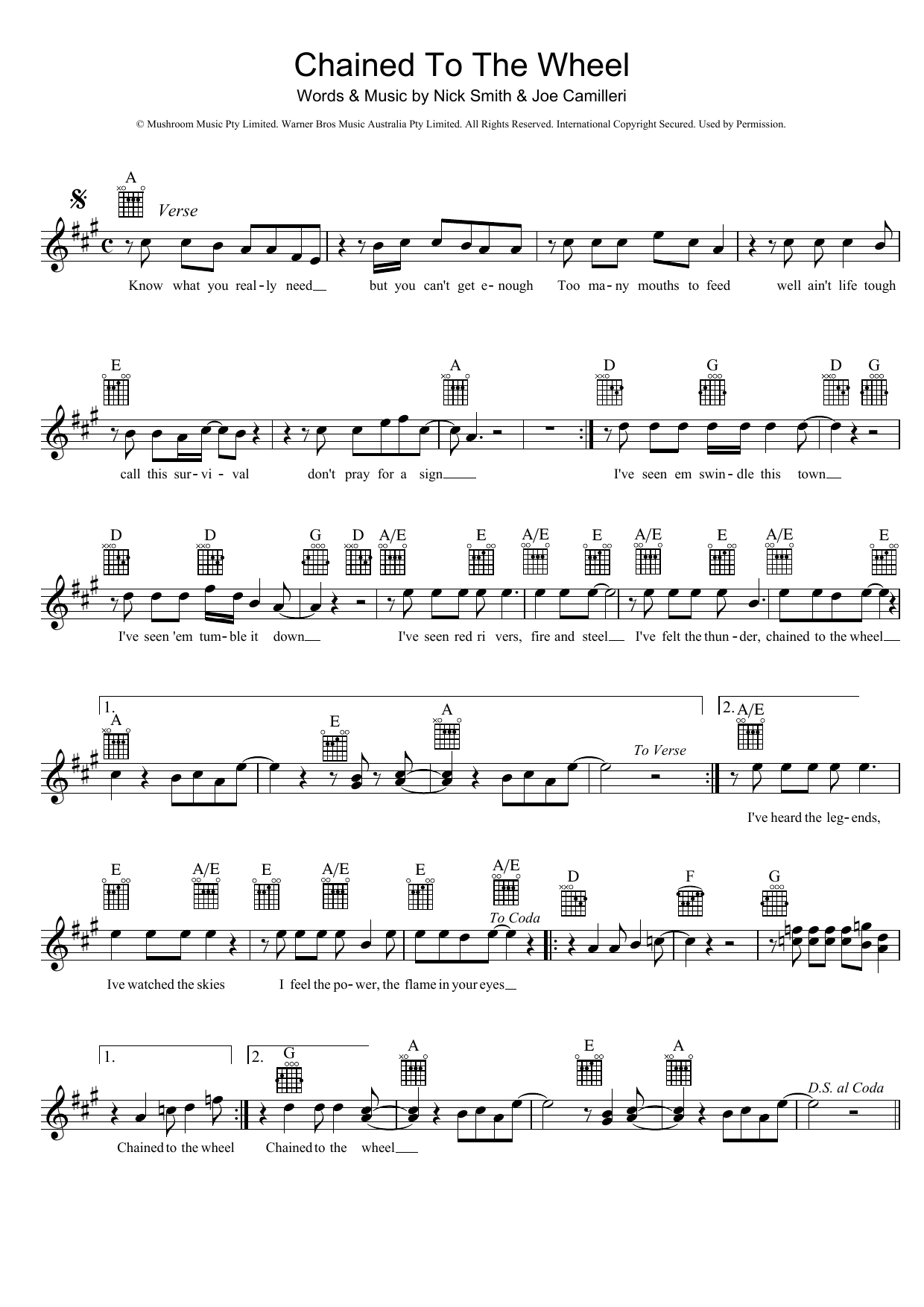 Download The Black Sorrows Chained To The Wheel Sheet Music and learn how to play Melody Line, Lyrics & Chords PDF digital score in minutes