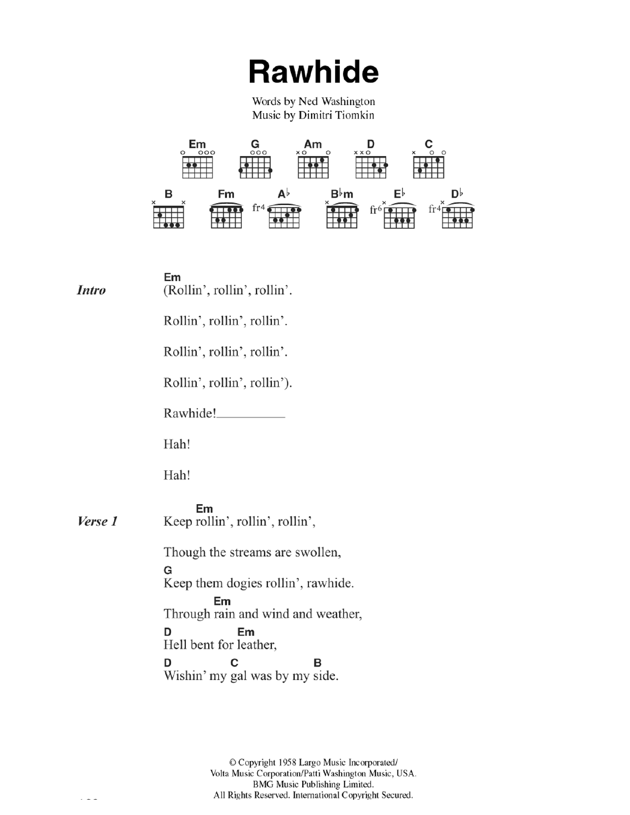 Download The Blues Brothers Rawhide Sheet Music and learn how to play Guitar Chords/Lyrics PDF digital score in minutes