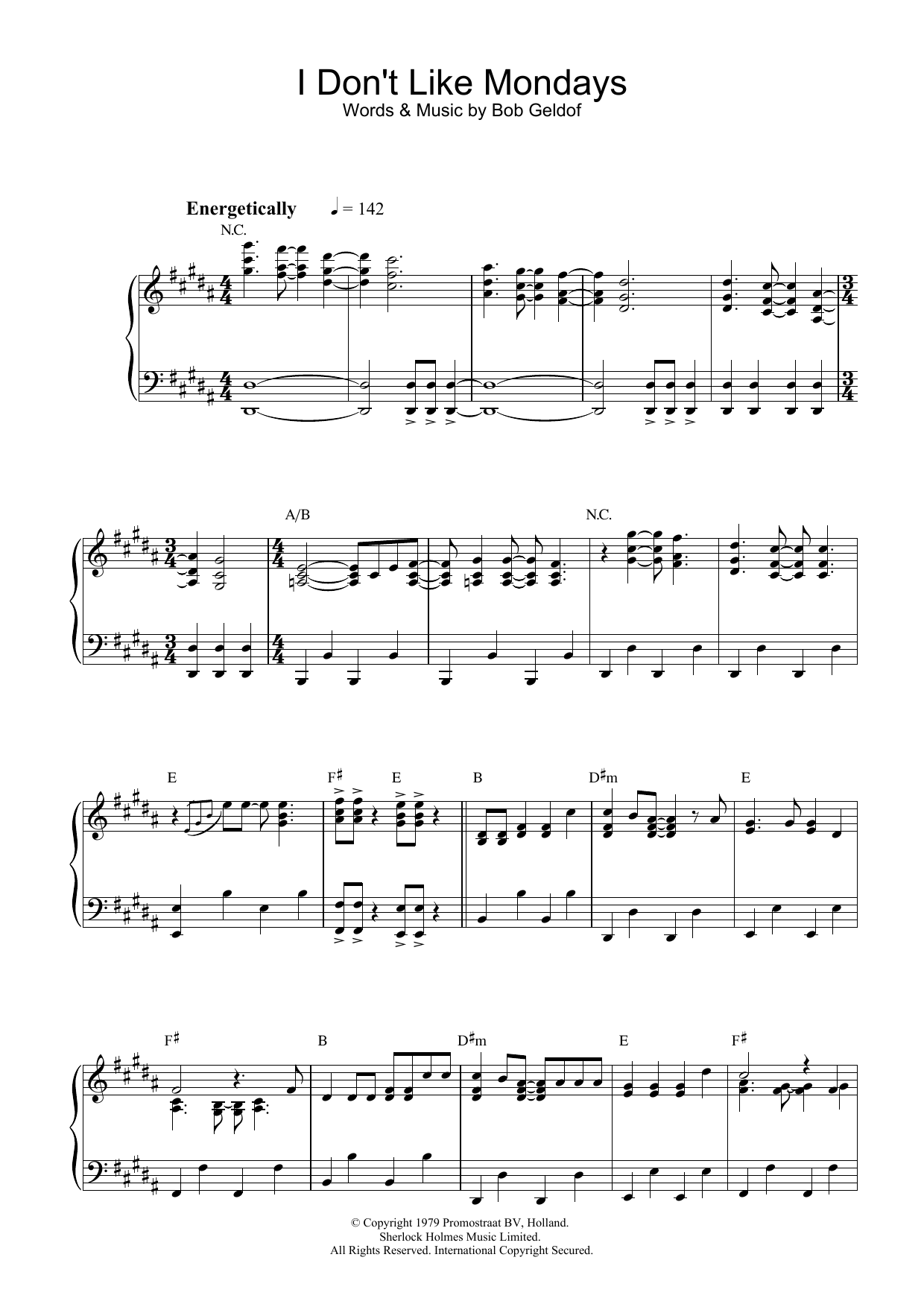 Download The Boomtown Rats I Don't Like Mondays Sheet Music and learn how to play Piano, Vocal & Guitar (Right-Hand Melody) PDF digital score in minutes