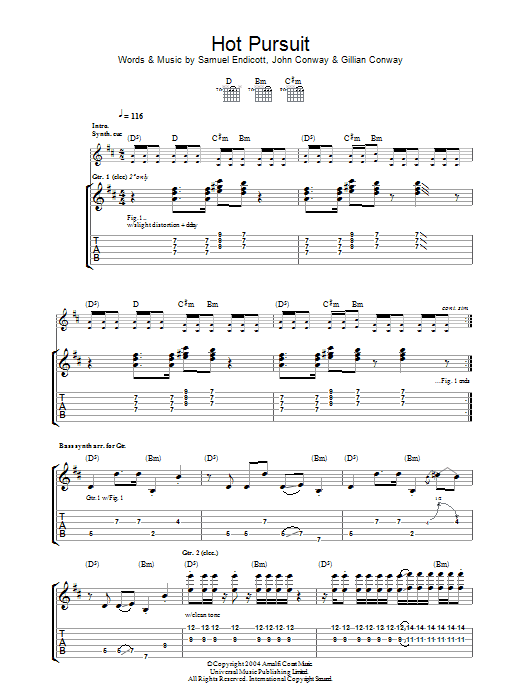 Download The Bravery Hot Pursuit Sheet Music and learn how to play Guitar Tab PDF digital score in minutes