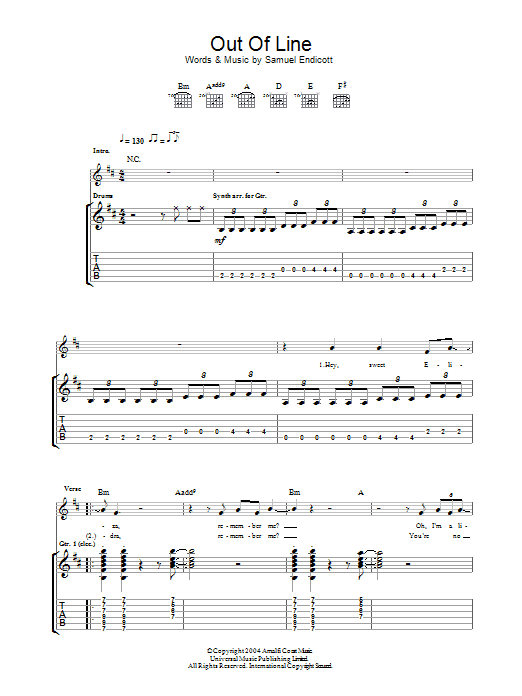 Download The Bravery Out Of Line Sheet Music and learn how to play Guitar Tab PDF digital score in minutes