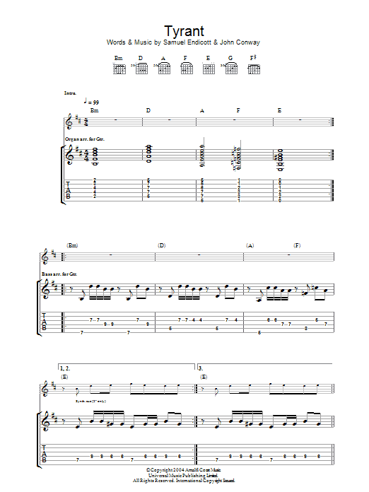 Download The Bravery Tyrant Sheet Music and learn how to play Guitar Tab PDF digital score in minutes