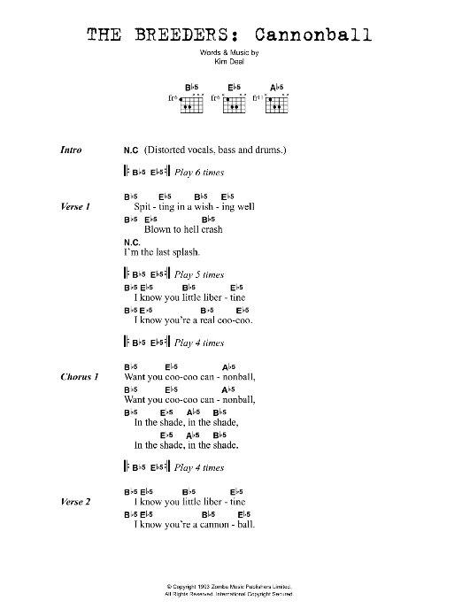 Download The Breeders Cannonball Sheet Music and learn how to play Lyrics & Chords PDF digital score in minutes
