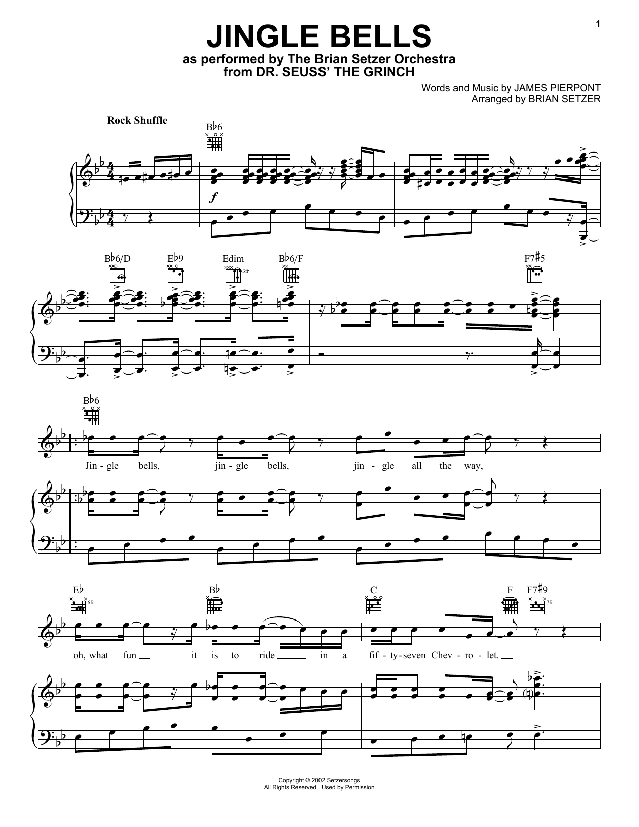 Download The Brian Setzer Orchestra Jingle Bells Sheet Music and learn how to play Piano, Vocal & Guitar Chords (Right-Hand Melody) PDF digital score in minutes