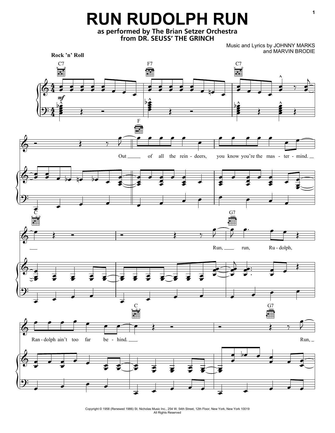 Download The Brian Setzer Orchestra Run Rudolph Run (from The Grinch) Sheet Music and learn how to play Piano, Vocal & Guitar Chords (Right-Hand Melody) PDF digital score in minutes