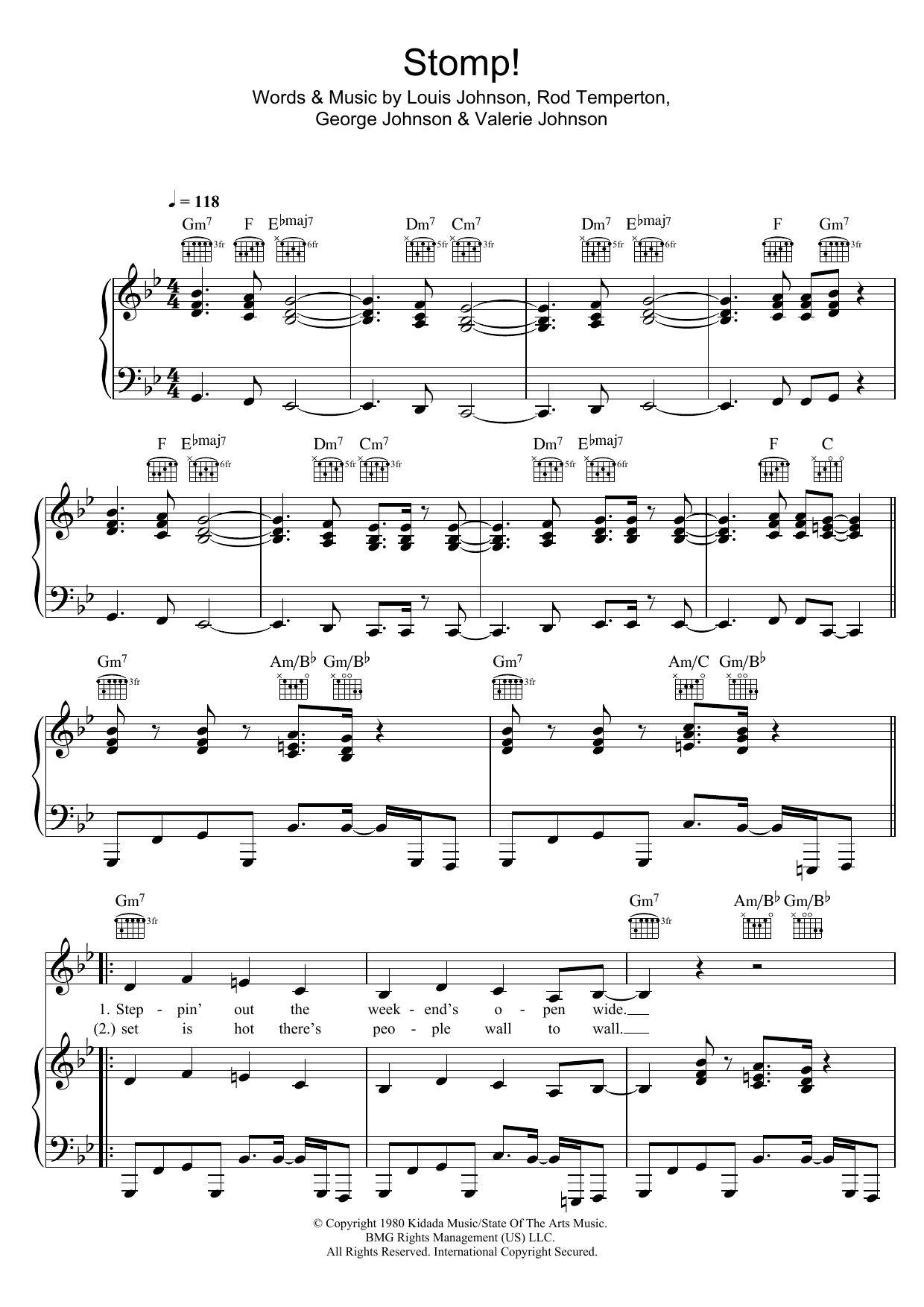 Download The Brothers Johnson Stomp! Sheet Music and learn how to play Piano, Vocal & Guitar (Right-Hand Melody) PDF digital score in minutes