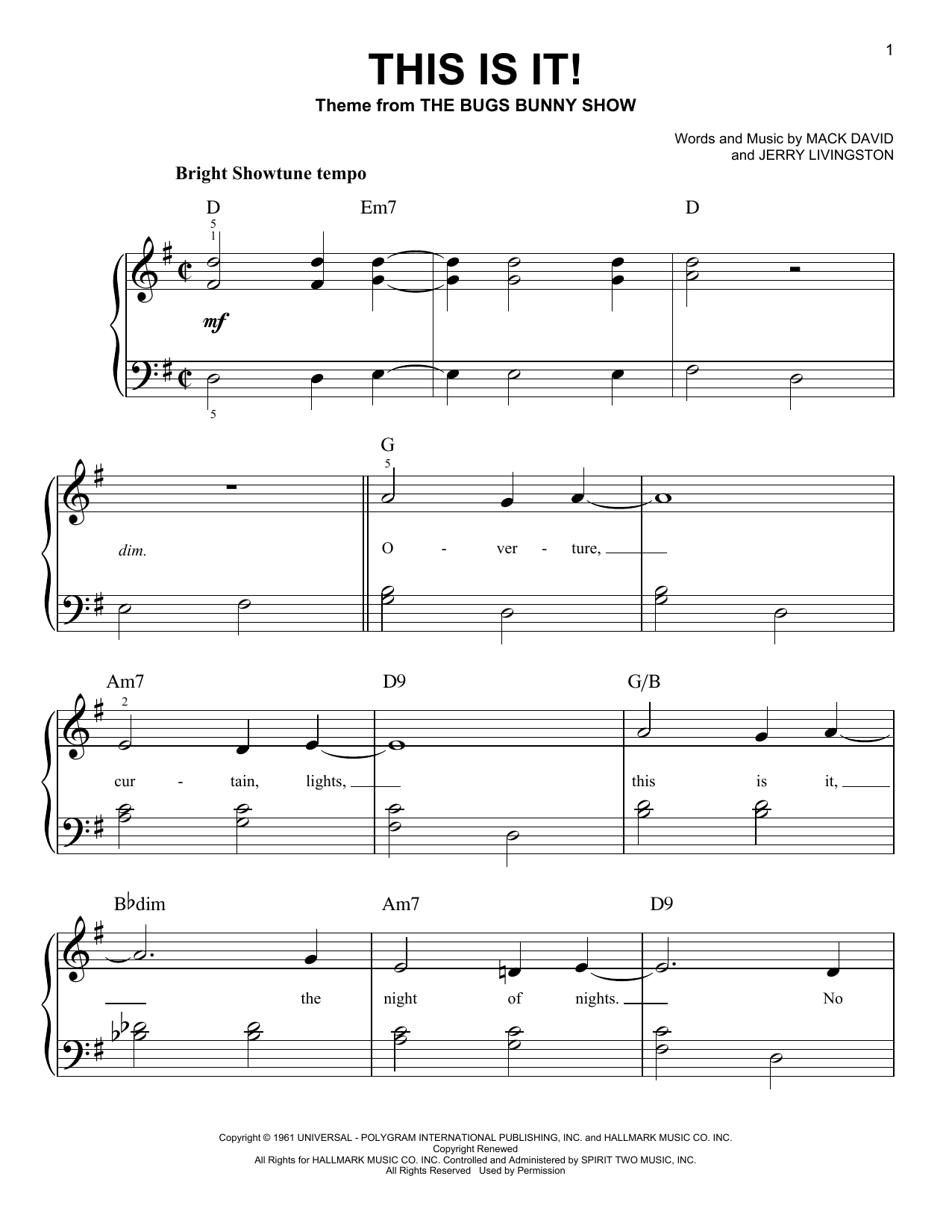 Download The Bugs Bunny Show This Is It Sheet Music and learn how to play Piano, Vocal & Guitar (Right-Hand Melody) PDF digital score in minutes