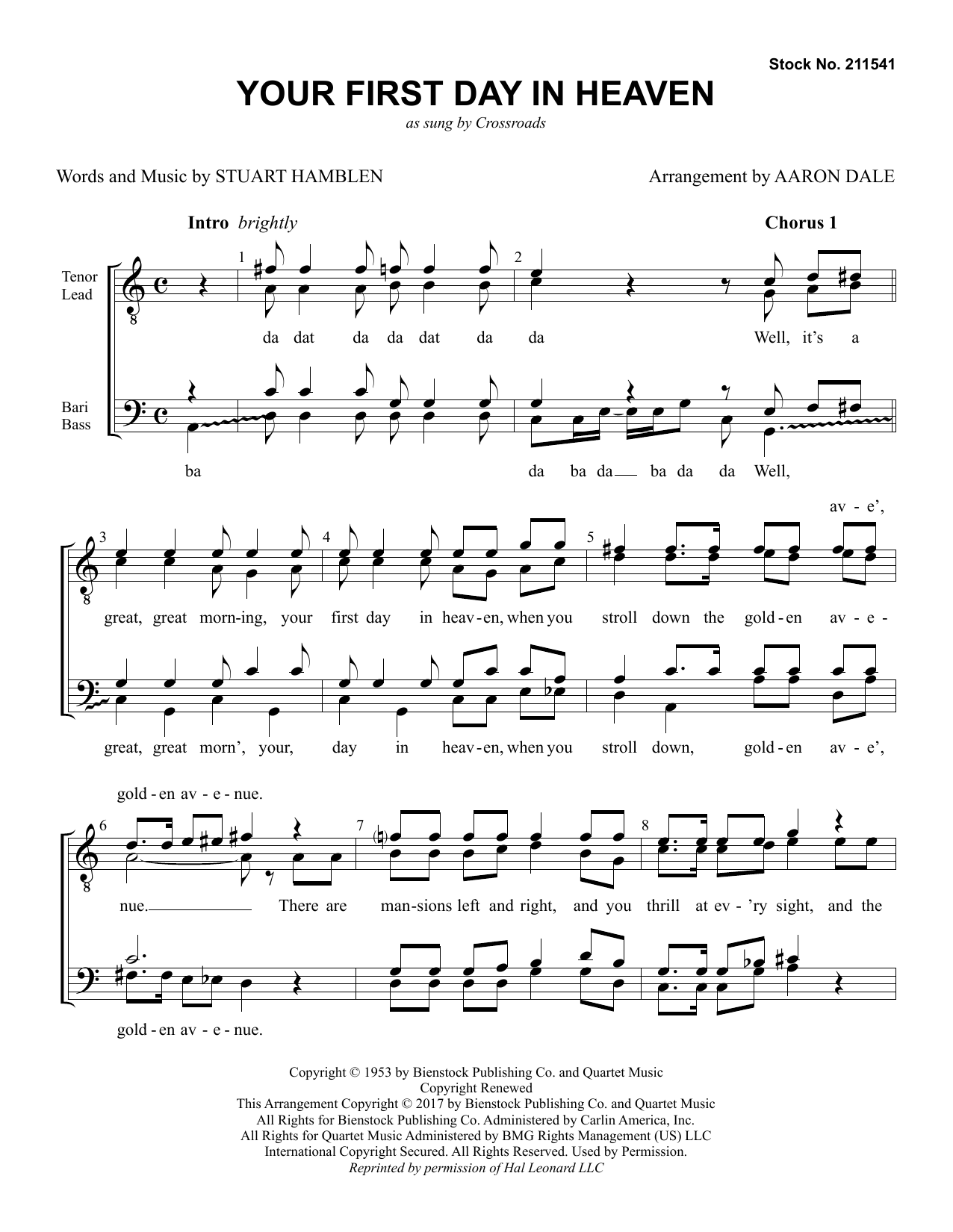 Download The Buzz Your First Day in Heaven (arr. Aaron Dale) Sheet Music and learn how to play SSAA Choir PDF digital score in minutes