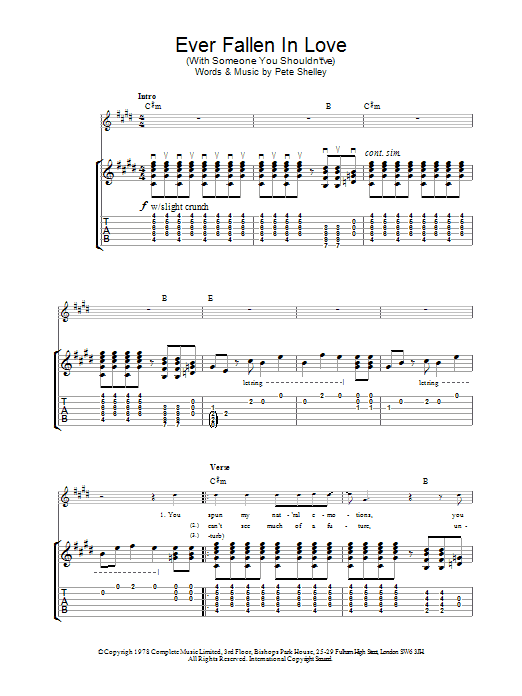 Download The Buzzcocks Ever Fallen In Love (With Someone You Shouldn't've) Sheet Music and learn how to play Guitar Tab PDF digital score in minutes