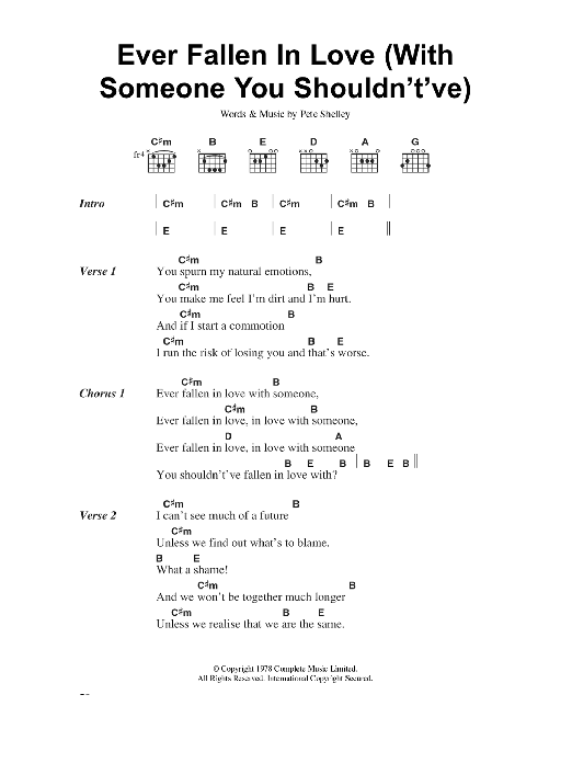 Download The Buzzcocks Ever Fallen In Love (With Someone You Shouldn't've) Sheet Music and learn how to play Ukulele PDF digital score in minutes