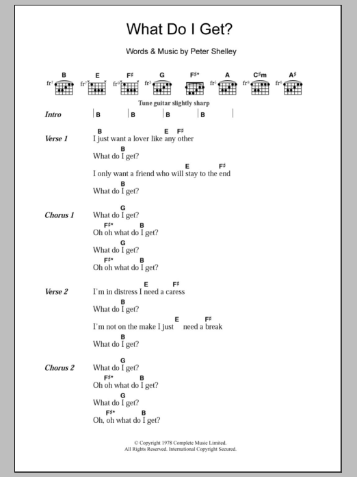 Download The Buzzcocks What Do I Get? Sheet Music and learn how to play Lyrics & Chords PDF digital score in minutes