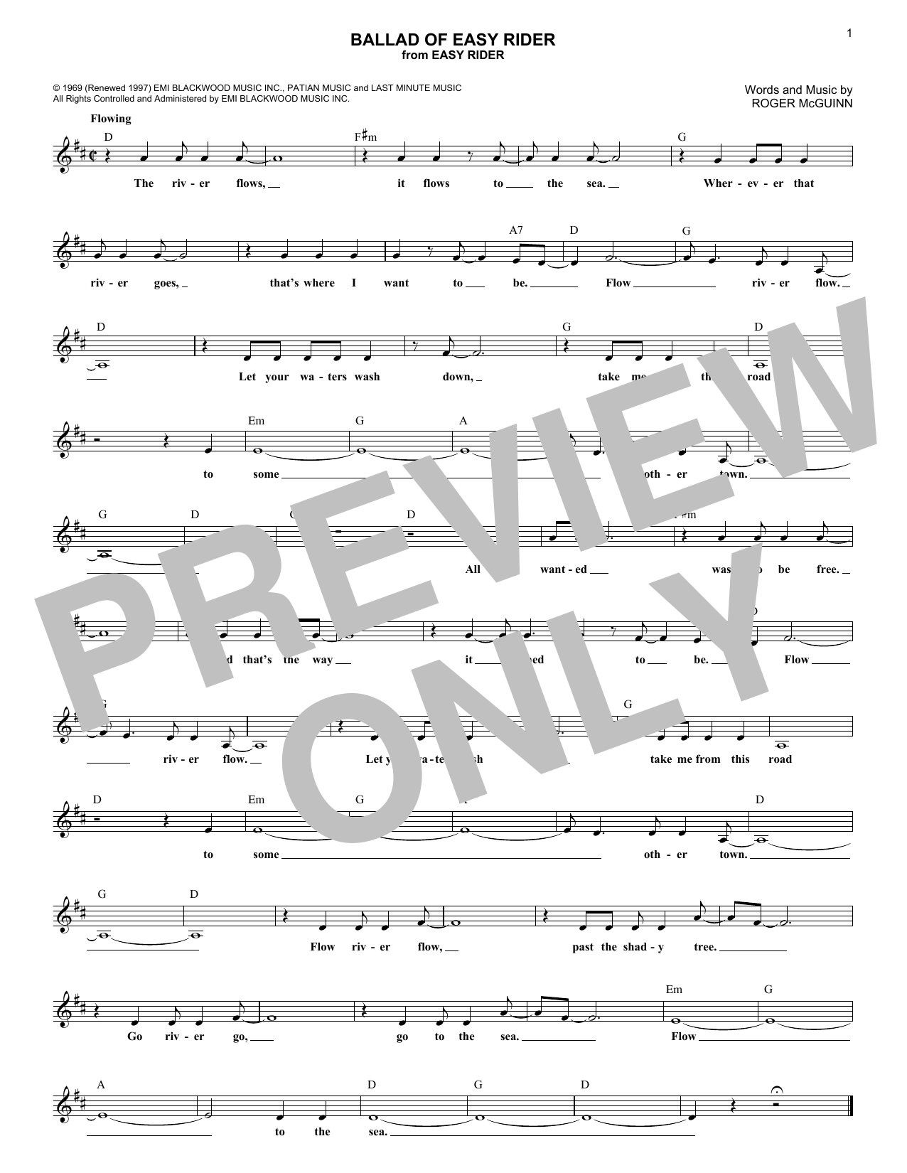 Download The Byrds Ballad Of Easy Rider Sheet Music and learn how to play Lyrics & Chords PDF digital score in minutes