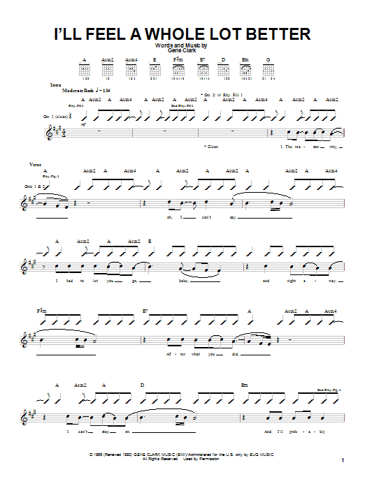 Download The Byrds I'll Feel A Whole Lot Better Sheet Music and learn how to play Guitar Tab PDF digital score in minutes