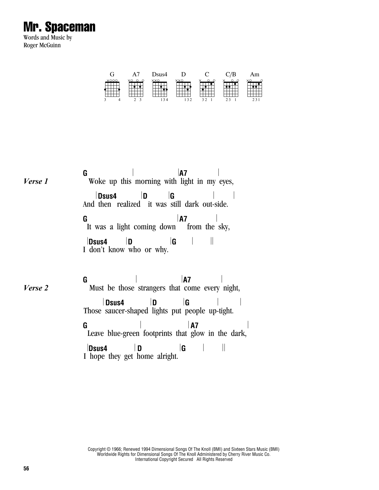 Download The Byrds Mr. Spaceman Sheet Music and learn how to play Lyrics & Chords PDF digital score in minutes