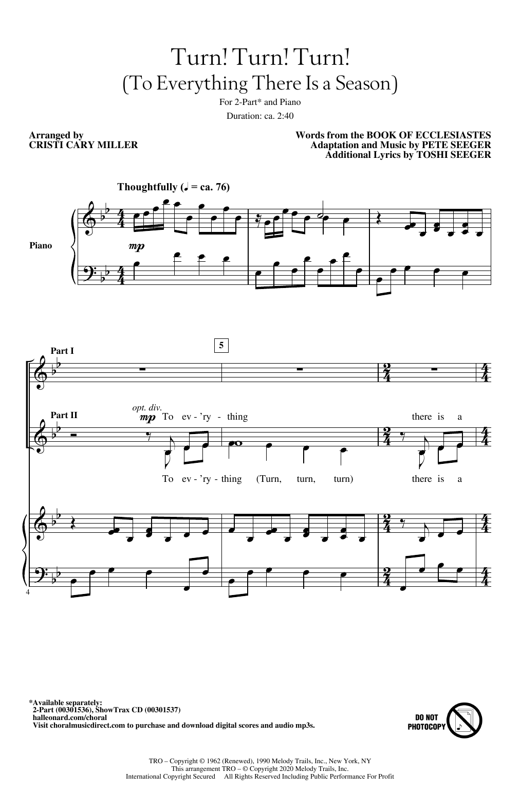 Download The Byrds Turn! Turn! Turn! (To Everything There Is A Season) (arr. Cristi Cary Miller) Sheet Music and learn how to play 2-Part Choir PDF digital score in minutes