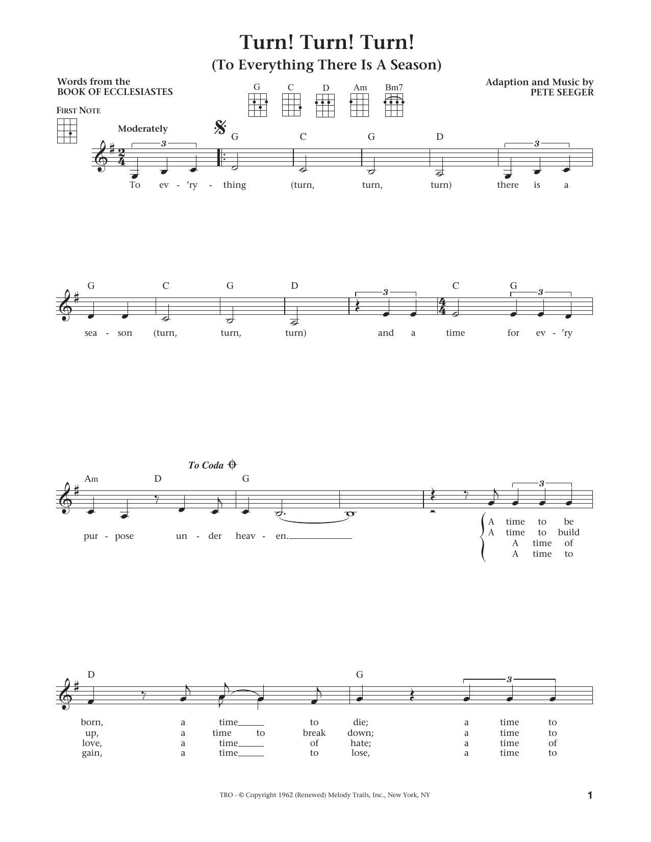 Download The Byrds Turn! Turn! Turn! (To Everything There Is A Season) Sheet Music and learn how to play Ukulele PDF digital score in minutes