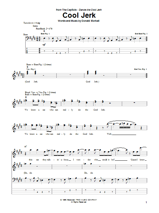 Download The Capitols Cool Jerk Sheet Music and learn how to play Bass Guitar Tab PDF digital score in minutes