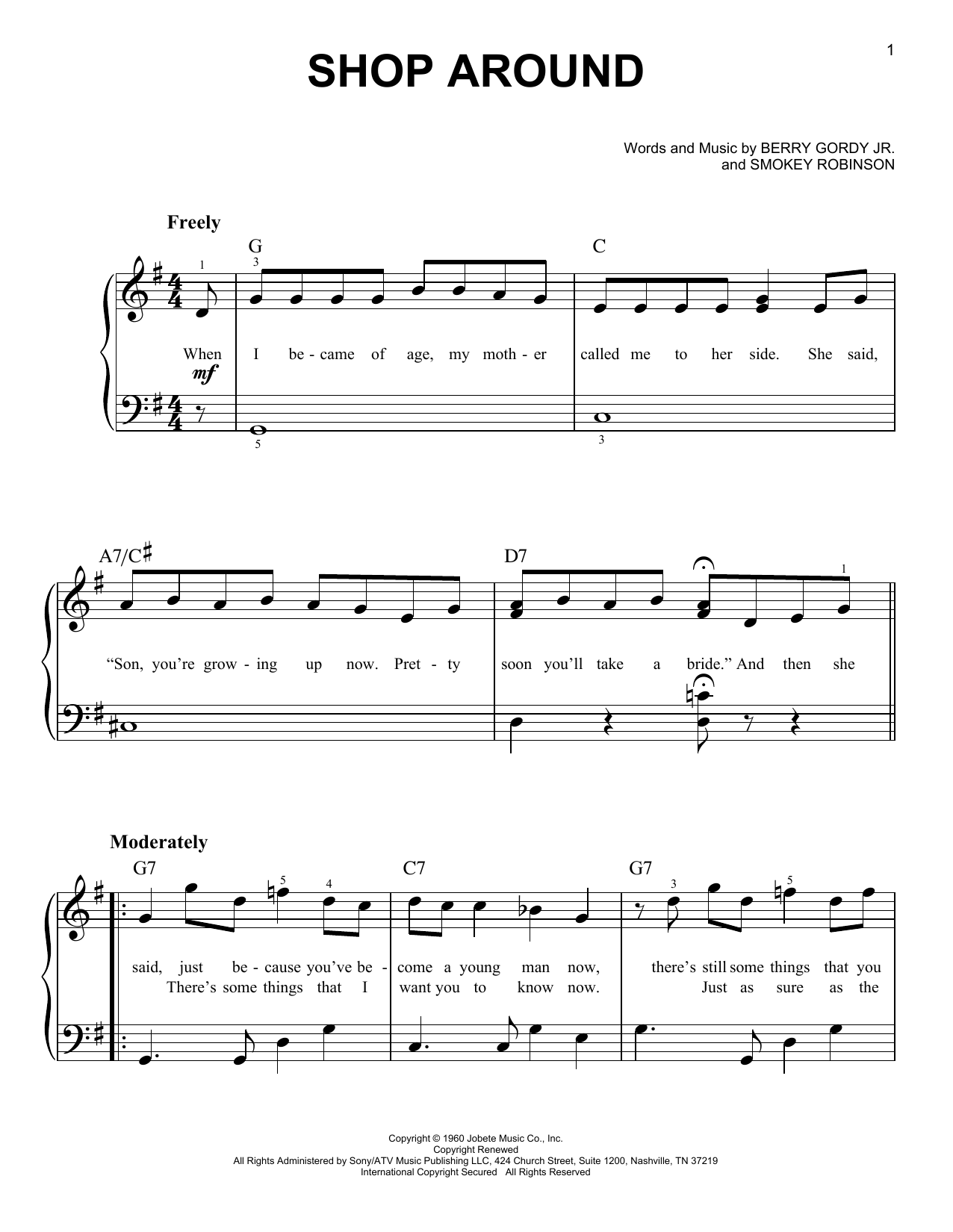 Download The Captain & Tennille Shop Around Sheet Music and learn how to play Easy Piano PDF digital score in minutes