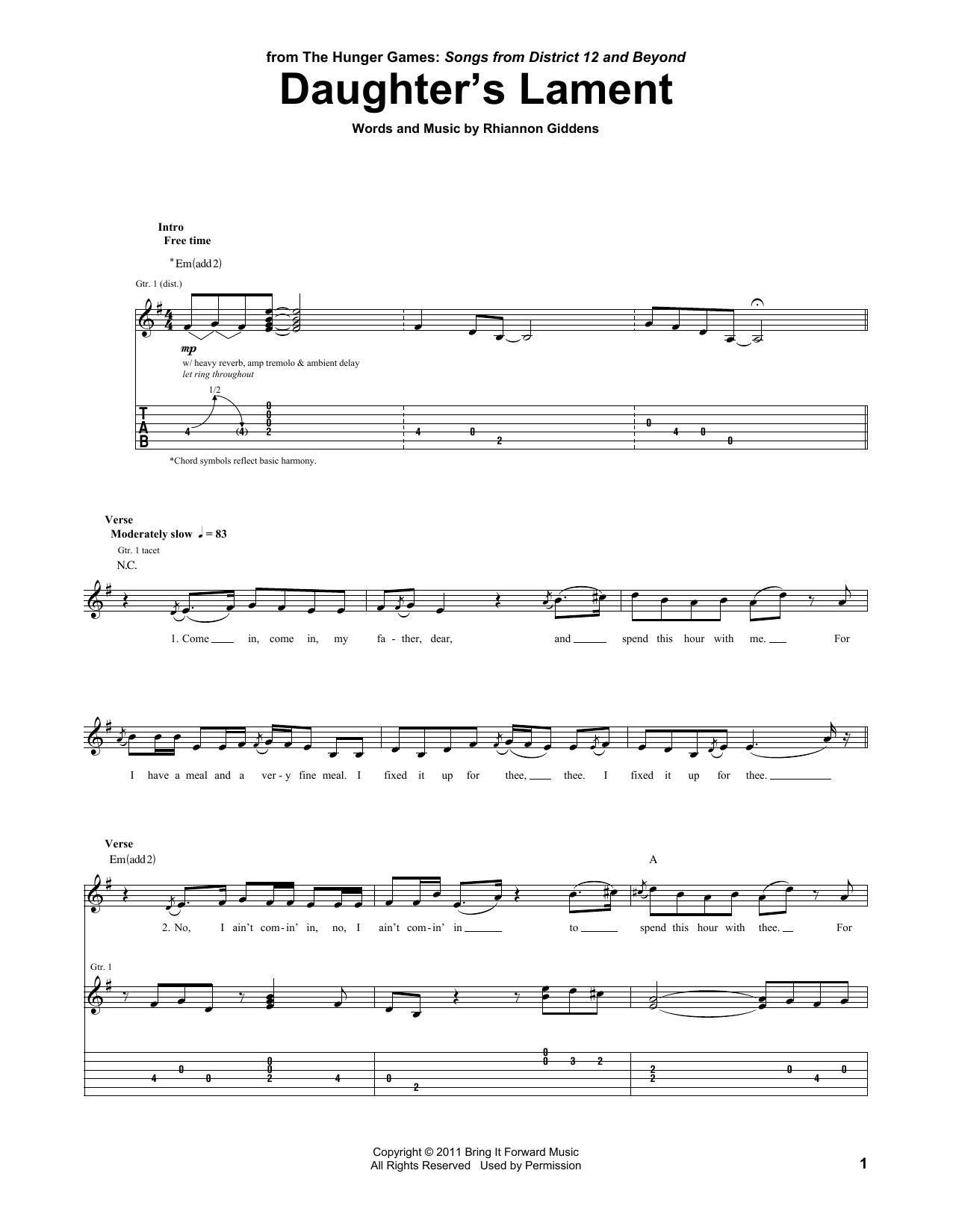 Download The Carolina Chocolate Drops Daughter's Lament Sheet Music and learn how to play Piano, Vocal & Guitar (Right-Hand Melody) PDF digital score in minutes