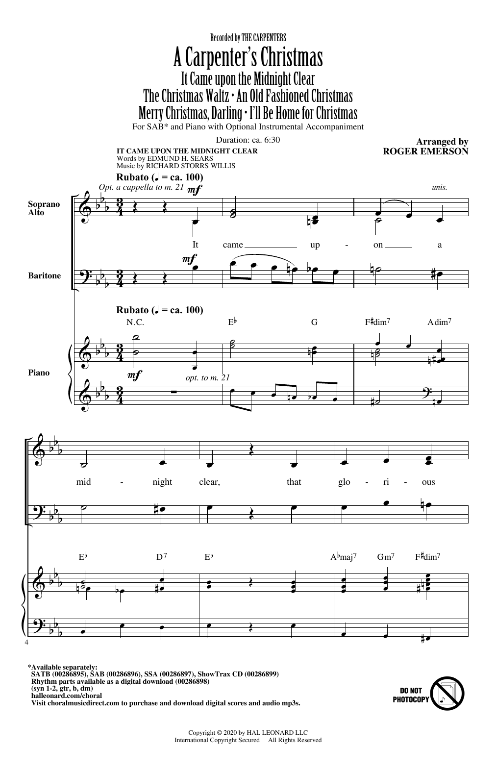 Download The Carpenters A Carpenter's Christmas (arr. Roger Emerson) Sheet Music and learn how to play SATB Choir PDF digital score in minutes