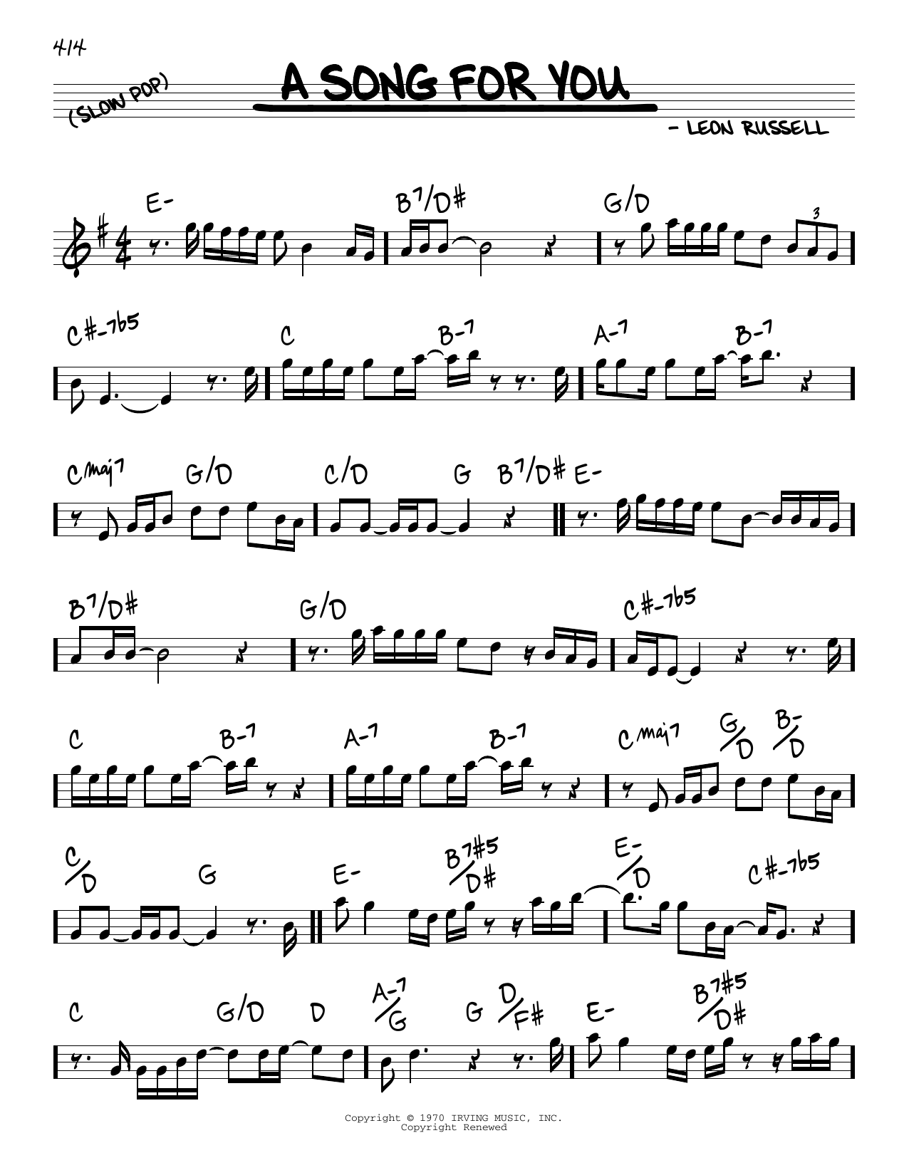 Download The Carpenters A Song For You Sheet Music and learn how to play Real Book – Melody & Chords PDF digital score in minutes
