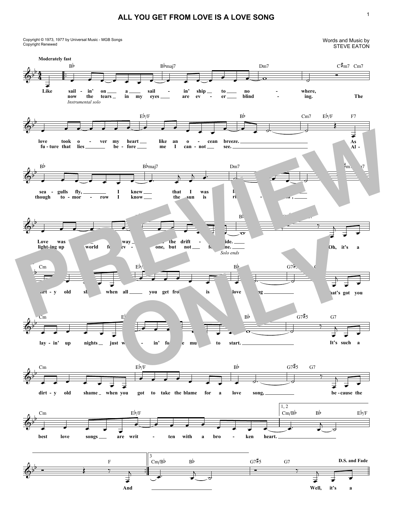 Download The Carpenters All You Get From Love Is A Love Song Sheet Music and learn how to play Melody Line, Lyrics & Chords PDF digital score in minutes