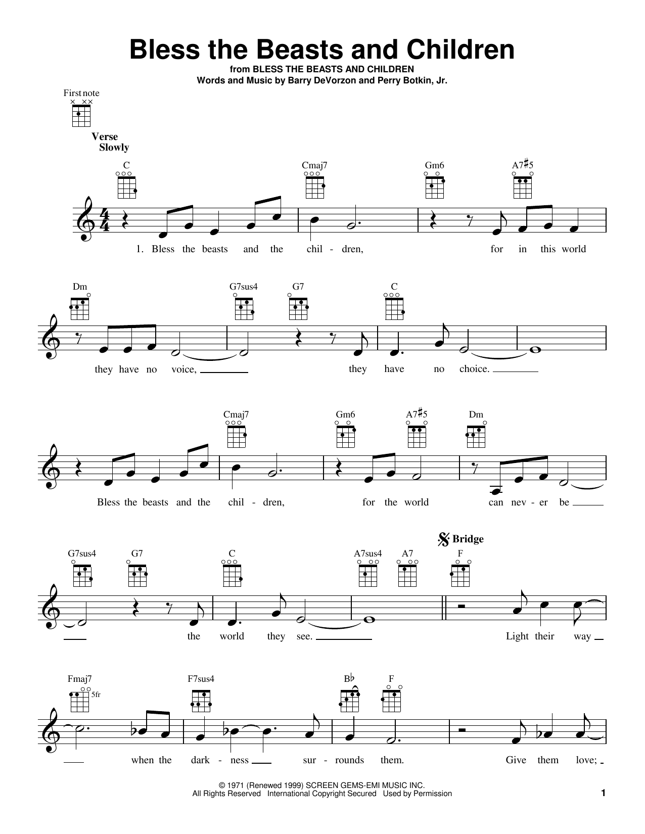 Download Carpenters Bless The Beasts And Children Sheet Music and learn how to play Ukulele PDF digital score in minutes