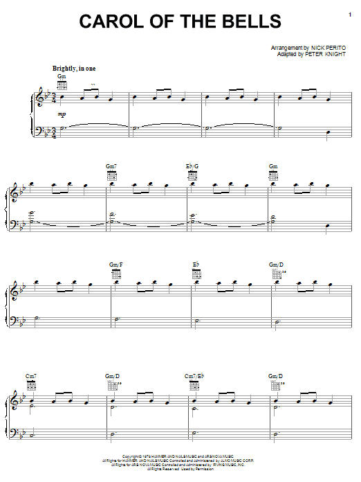 Download Carpenters Carol Of The Bells Sheet Music and learn how to play Piano PDF digital score in minutes