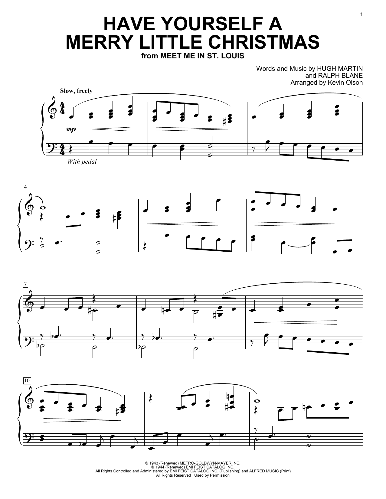 Download The Carpenters Have Yourself A Merry Little Christmas (arr. Kevin Olson) Sheet Music and learn how to play Easy Piano Solo PDF digital score in minutes