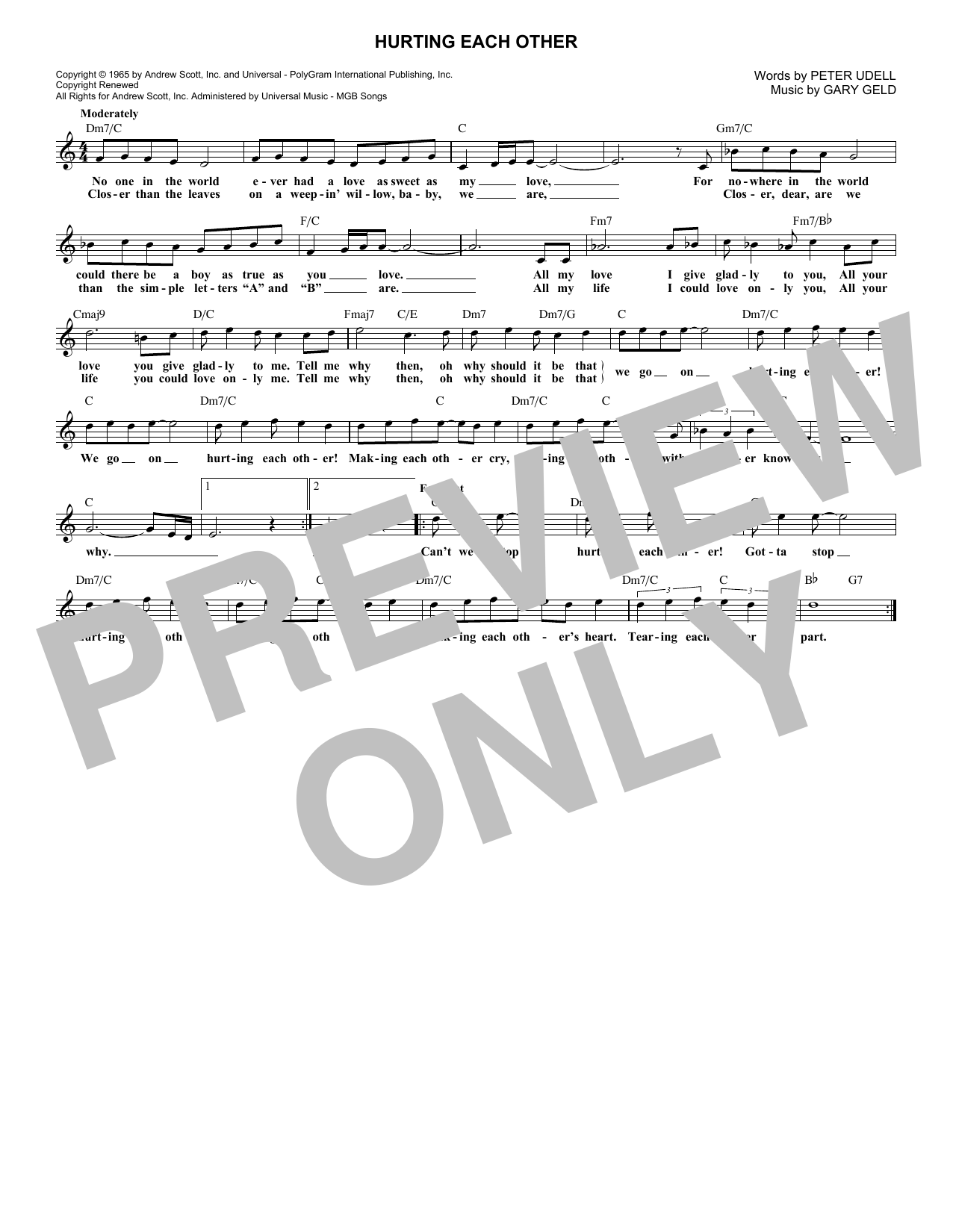 Download The Carpenters Hurting Each Other Sheet Music and learn how to play Melody Line, Lyrics & Chords PDF digital score in minutes