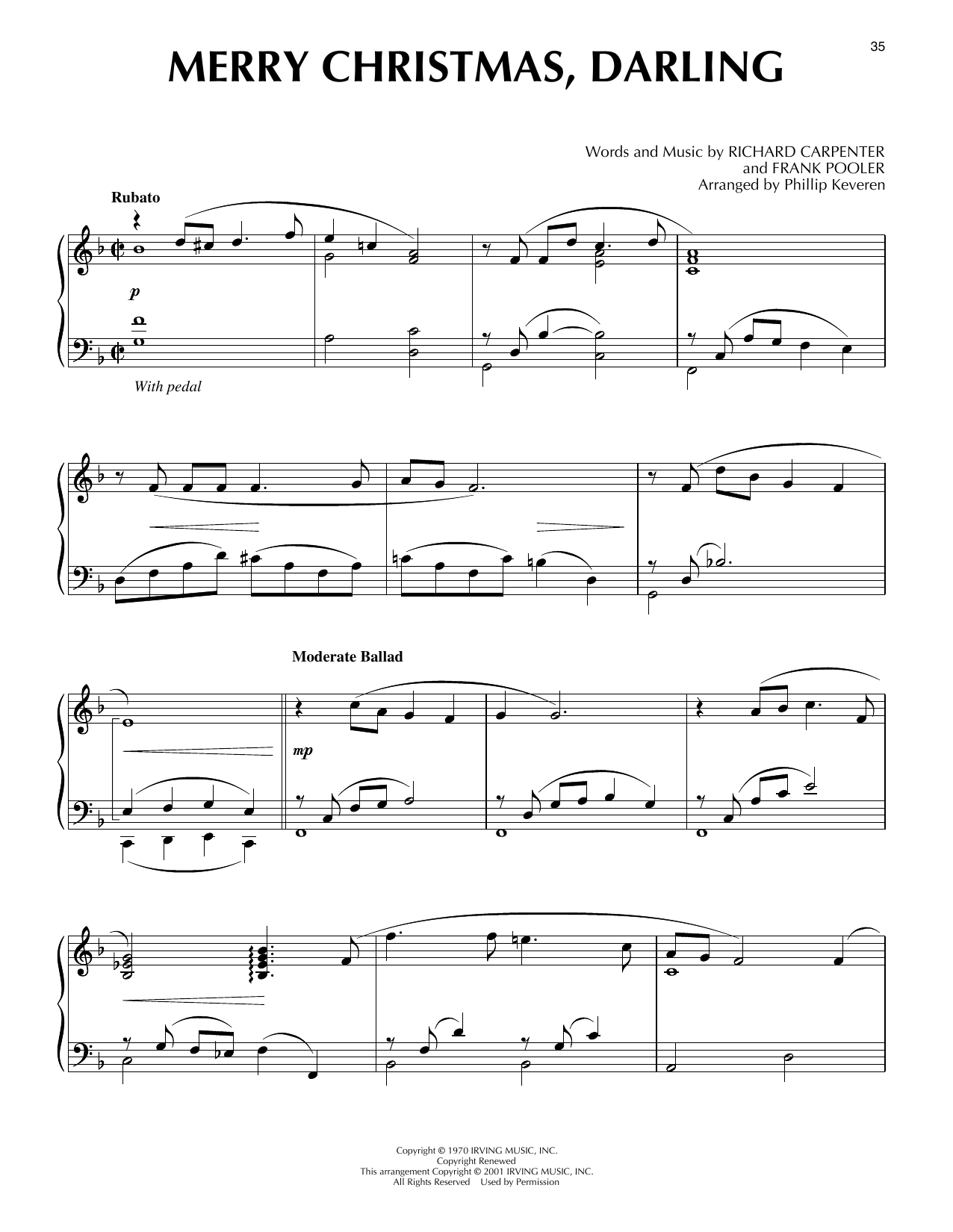 Download The Carpenters Merry Christmas, Darling [Jazz version] (arr. Phillip Keveren) Sheet Music and learn how to play Piano Solo PDF digital score in minutes