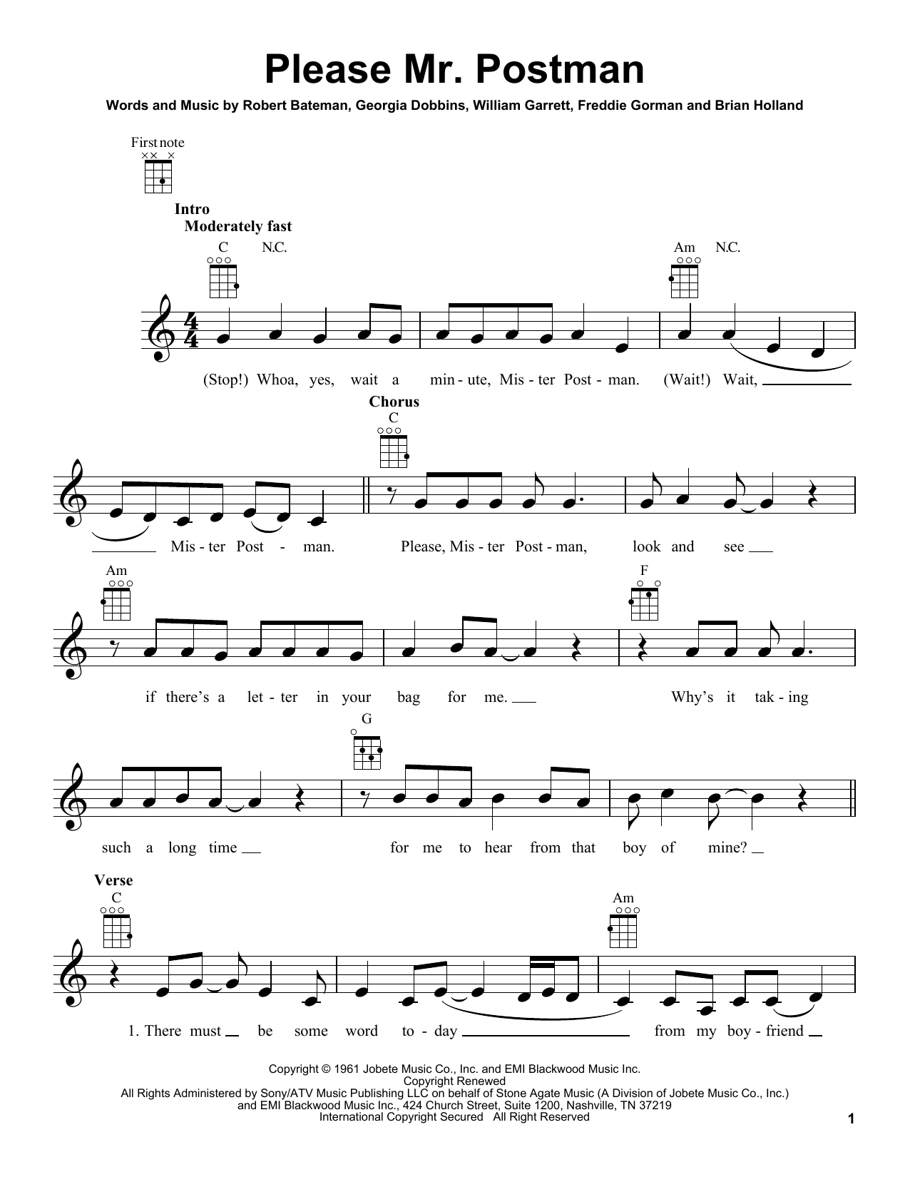 Download The Carpenters Please Mr. Postman Sheet Music and learn how to play Ukulele PDF digital score in minutes
