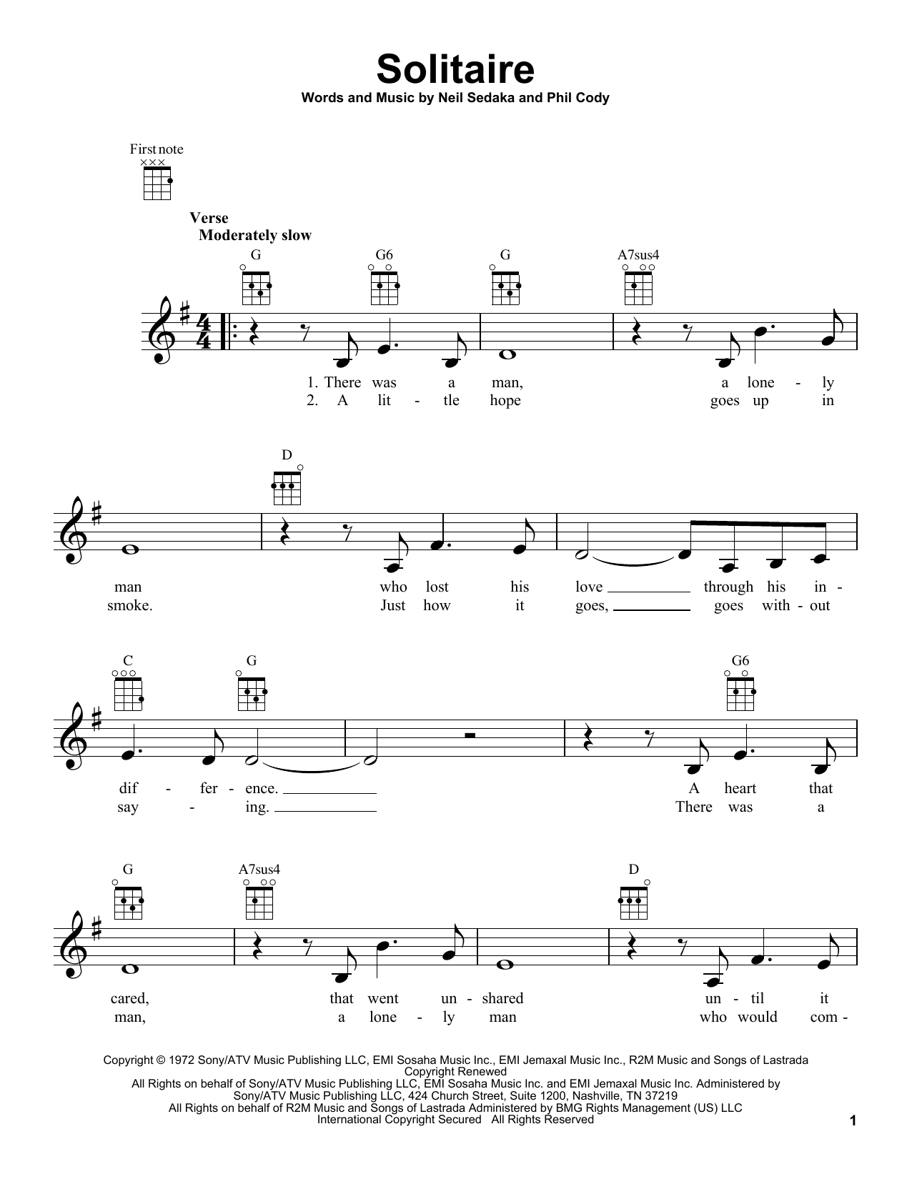 Download The Carpenters Solitaire Sheet Music and learn how to play Ukulele PDF digital score in minutes