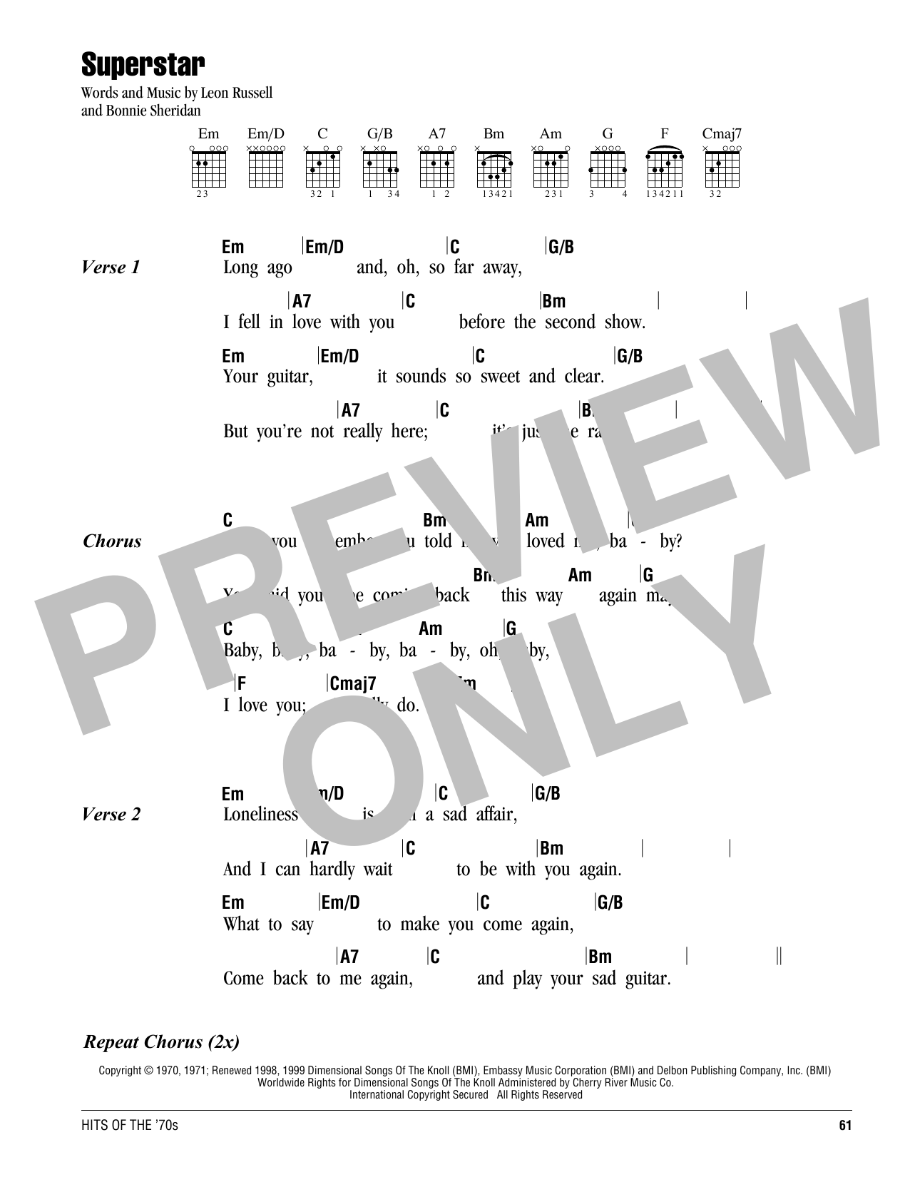 Download The Carpenters Superstar Sheet Music and learn how to play Lyrics & Chords PDF digital score in minutes