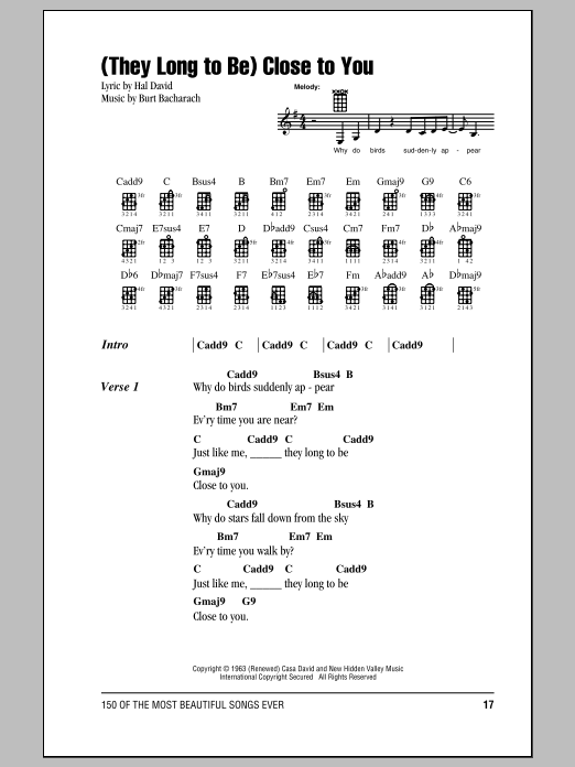 Download Carpenters (They Long To Be) Close To You Sheet Music and learn how to play Ukulele with strumming patterns PDF digital score in minutes