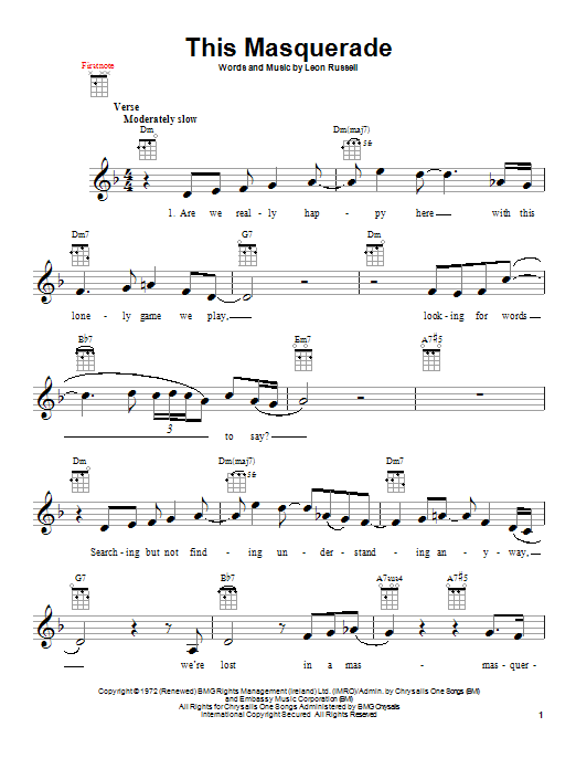 Download Carpenters This Masquerade Sheet Music and learn how to play Ukulele PDF digital score in minutes