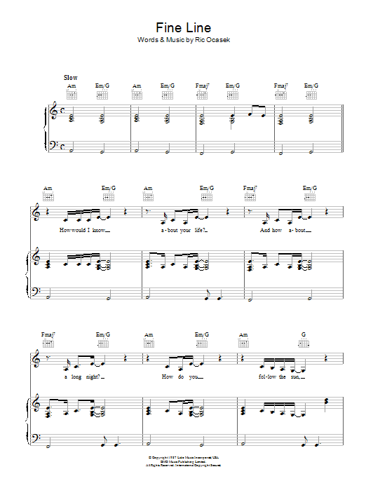 Download The Cars Fine Line Sheet Music and learn how to play Piano, Vocal & Guitar (Right-Hand Melody) PDF digital score in minutes