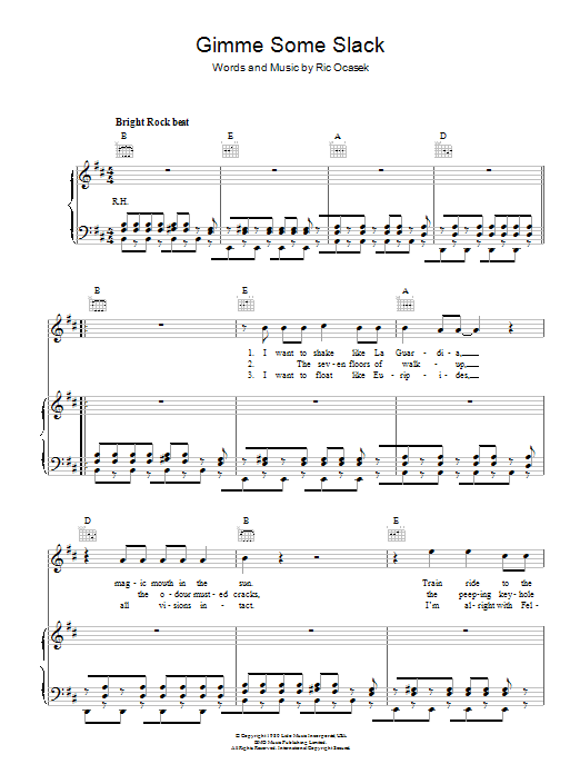 Download The Cars Gimme Some Slack Sheet Music and learn how to play Piano, Vocal & Guitar PDF digital score in minutes