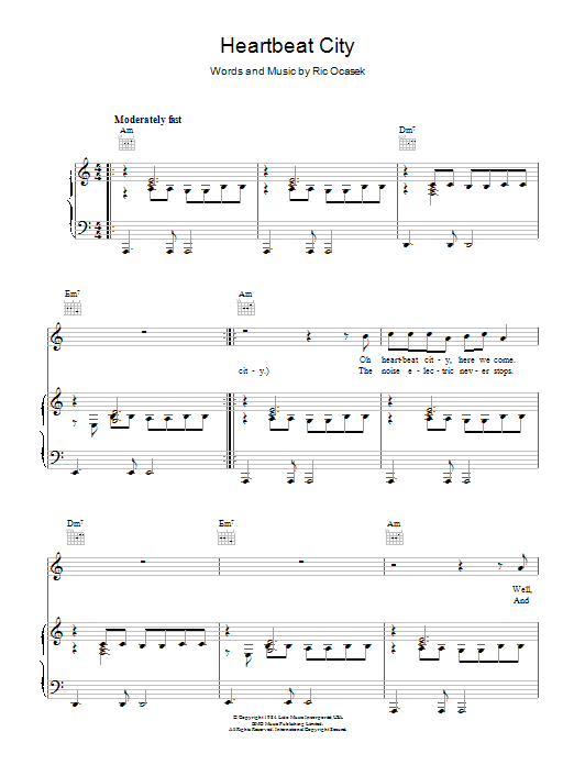 Download The Cars Heartbeat City Sheet Music and learn how to play Piano, Vocal & Guitar PDF digital score in minutes