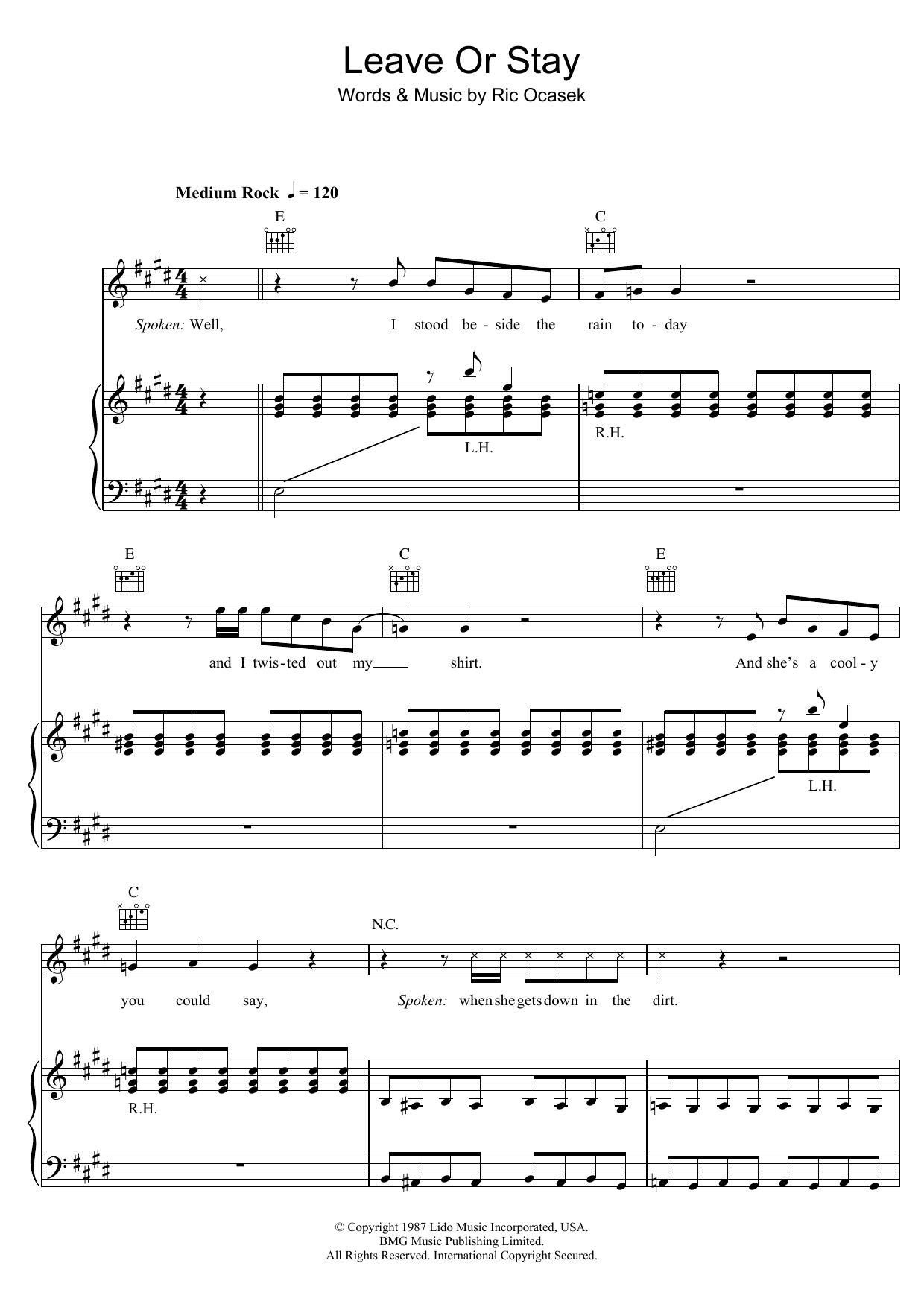 Download The Cars Leave Or Stay Sheet Music and learn how to play Piano, Vocal & Guitar PDF digital score in minutes