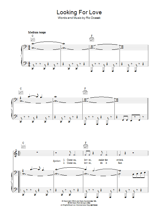 Download The Cars Looking For Love Sheet Music and learn how to play Piano, Vocal & Guitar PDF digital score in minutes